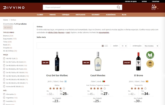 como comprar vinhos pela internet produtos