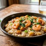 Risoto de banana-da-terra com camarão e gengibre