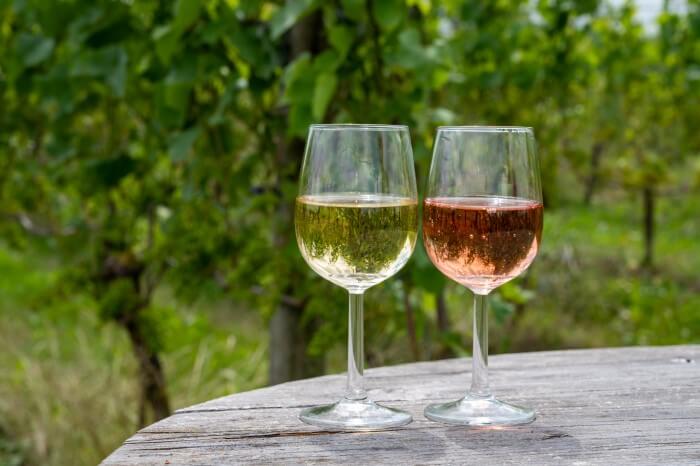 Duas taças de vinho da uva riesling