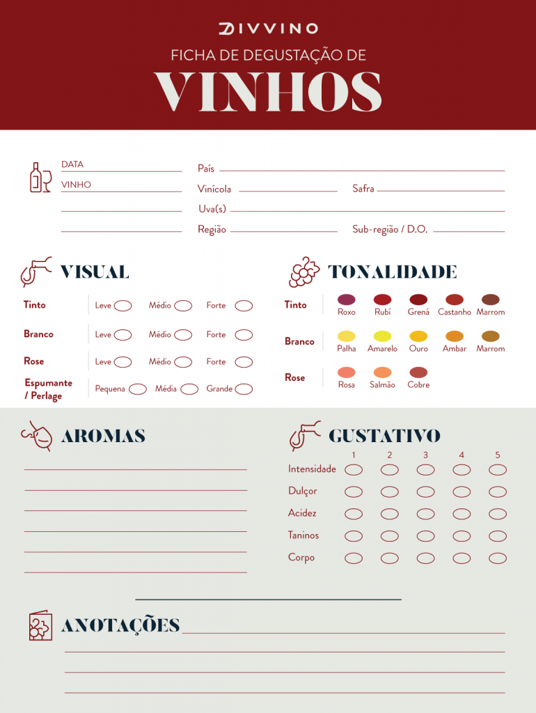 ficha de degustação de vinhos