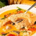 Moqueca de peite com leite de coco dentro do prato