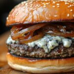 Hambúrguer com gorgonzola e rúcula