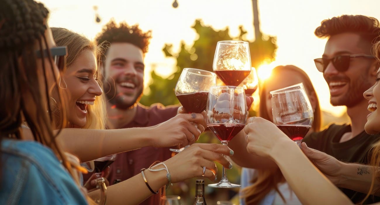 Jovens Adultos Brindando Com Vinhos.