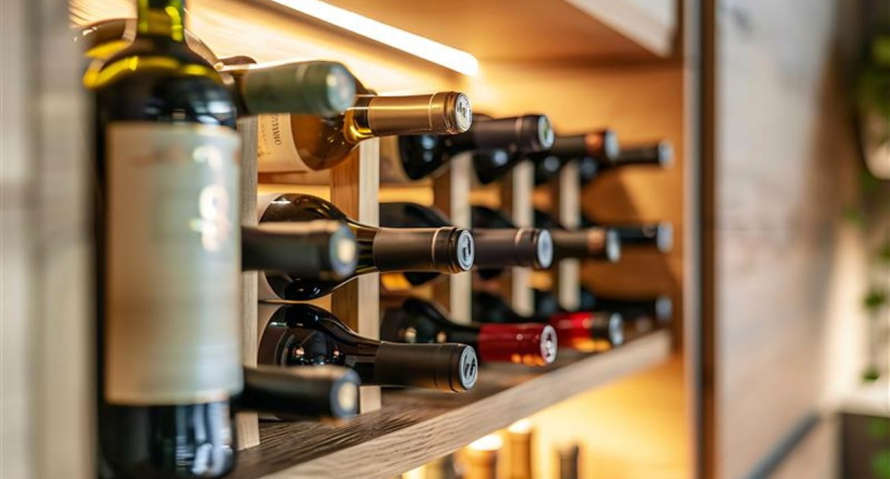 Adega Aberta Com Garrafas De Vinhos Deitada