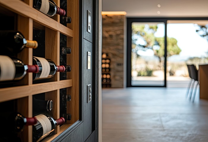 Uma adega de parede no corredor de uma casa.